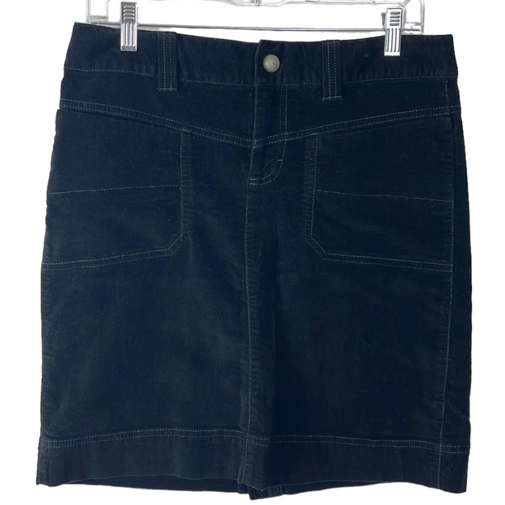Athleta‎ Velour Skirt Women's 6 Black Stretch Patch Pockets Back Slit